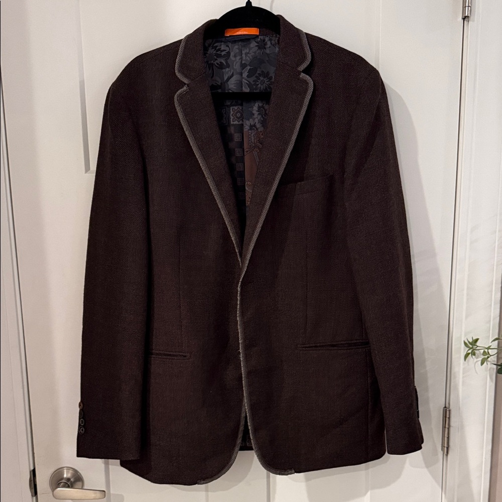 TALLIA Dark Brown Blazer with Gray Trim